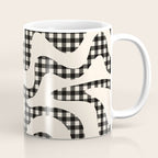 Retro Liquid Swirl Abstract Gingham Check Pattern in Black and Almond Cream Coffee Mug Gallery Image 1