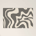 Retro Liquid Swirl Abstract Gingham Check Pattern in Black and Almond Cream Welcome Mat Gallery Image 1