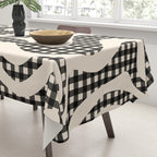 Retro Liquid Swirl Abstract Gingham Check Pattern in Black and Almond Cream Tablecloth Gallery Image 3