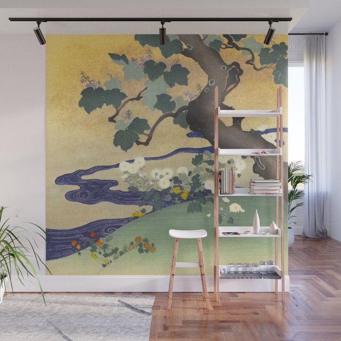 Tree and chrysanthemums by Kogyo Tsukioka Wall Mural Gallery Image 1