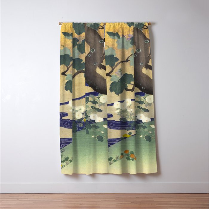 Tree and chrysanthemums by Kogyo Tsukioka Window Curtain Gallery Image 3