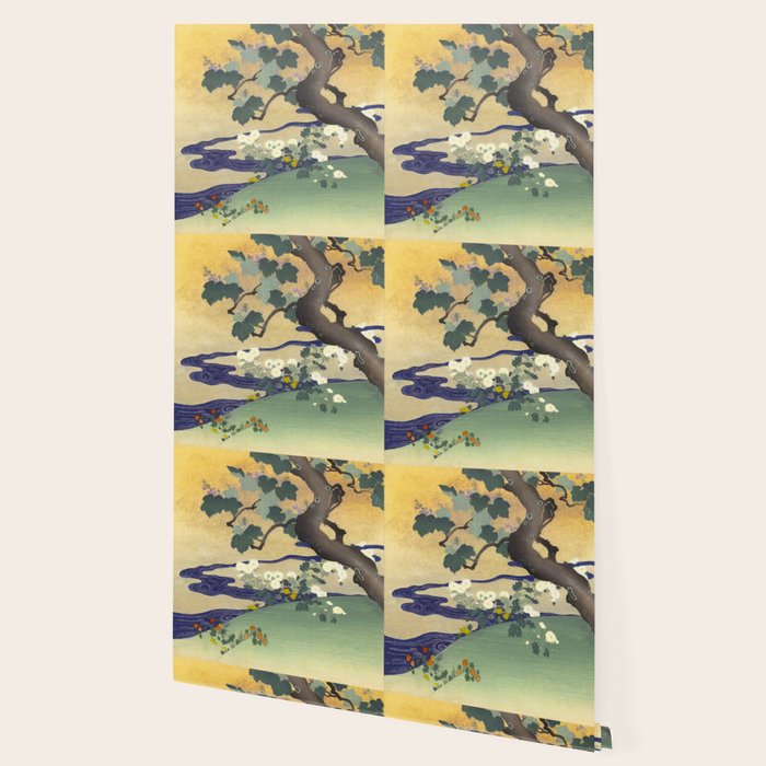 Tree and chrysanthemums by Kogyo Tsukioka Wallpaper Gallery Image 2