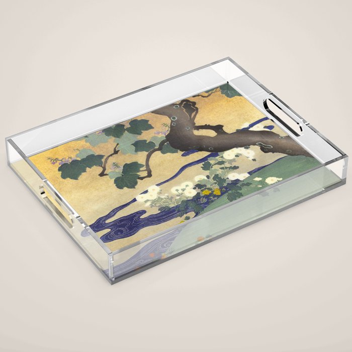 Tree and chrysanthemums by Kogyo Tsukioka Acrylic Tray Gallery Image 1