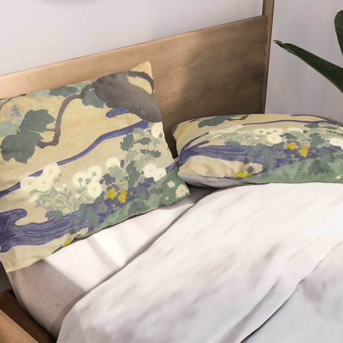 Tree and chrysanthemums by Kogyo Tsukioka Pillow Sham Gallery Image 2