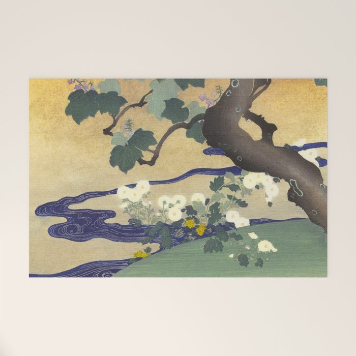 Tree and chrysanthemums by Kogyo Tsukioka Welcome Mat Gallery Image 1