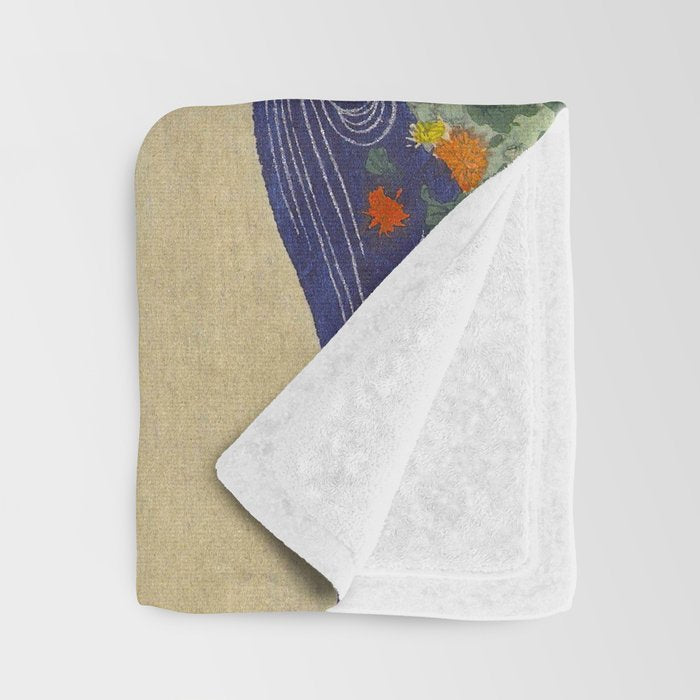 Tree and chrysanthemums by Kogyo Tsukioka Throw Blanket Gallery Image 3