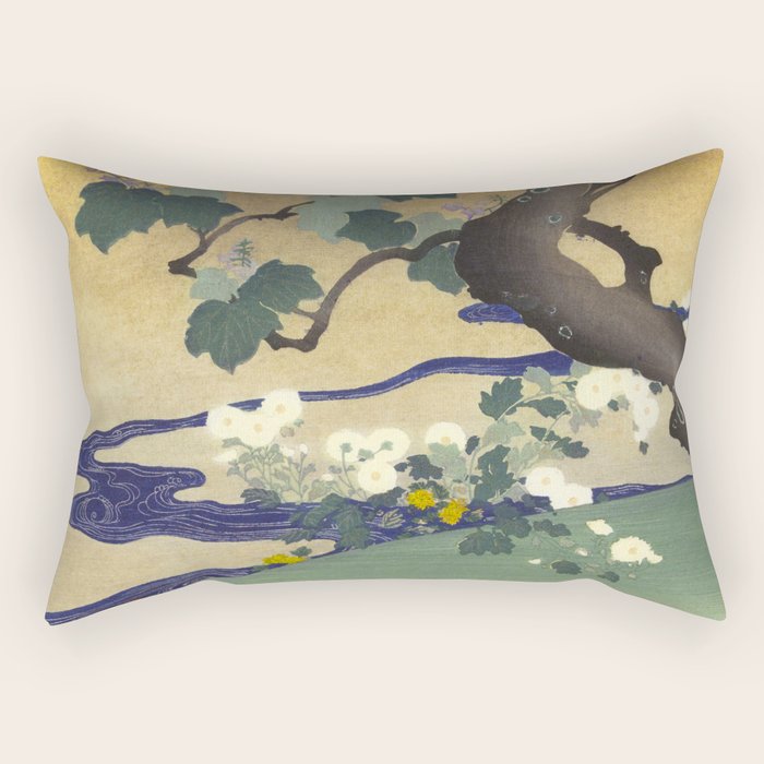 Tree and chrysanthemums by Kogyo Tsukioka Rectangular Pillow Gallery Image 2