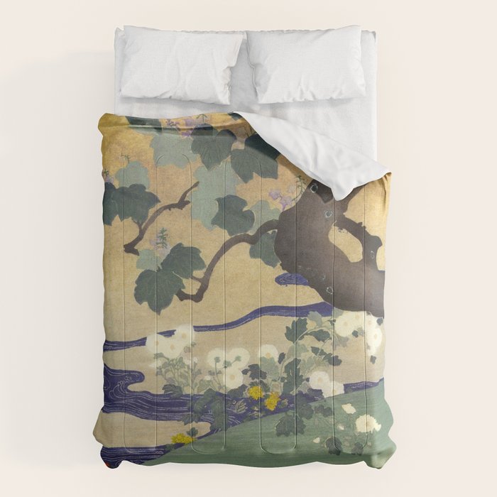 Tree and chrysanthemums by Kogyo Tsukioka Comforter Gallery Image 1