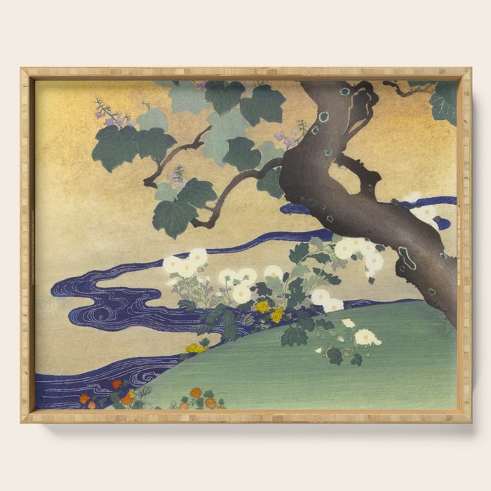 Tree and chrysanthemums by Kogyo Tsukioka Serving Tray Gallery Image 1