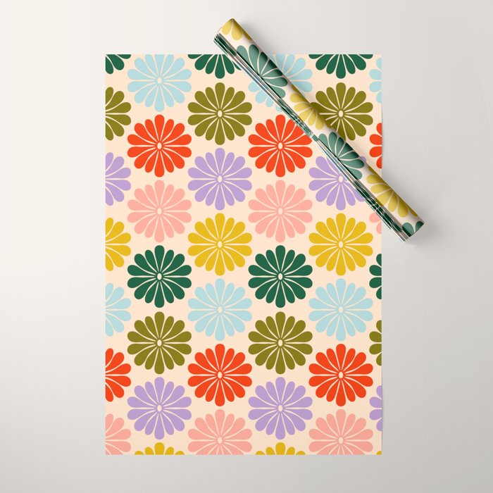 Retro Modern Daisy - Rainbow  Wrapping Paper Gallery Image 1