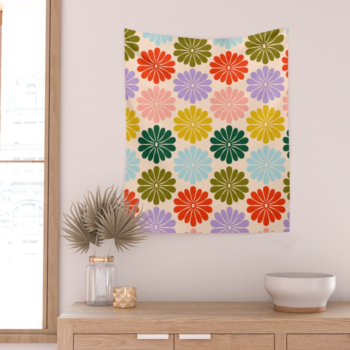 Retro Modern Daisy - Rainbow  Wall Tapestry Gallery Image 2