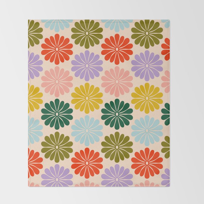 Retro Modern Daisy - Rainbow  Throw Blanket Gallery Image 2