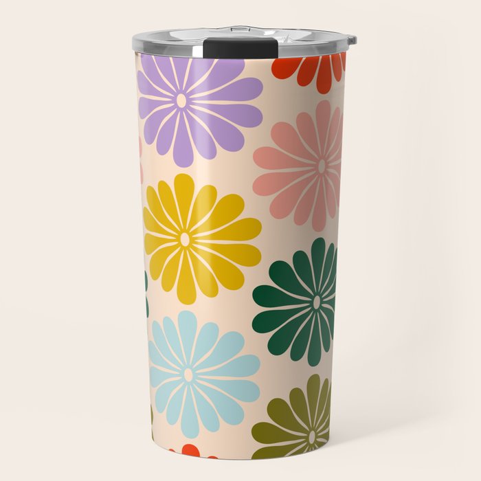 Retro Modern Daisy - Rainbow  Travel Mug Gallery Image 1
