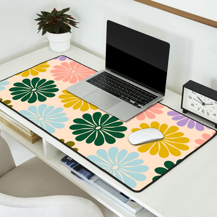 Retro Modern Daisy - Rainbow  Desk Mat Gallery Image 2