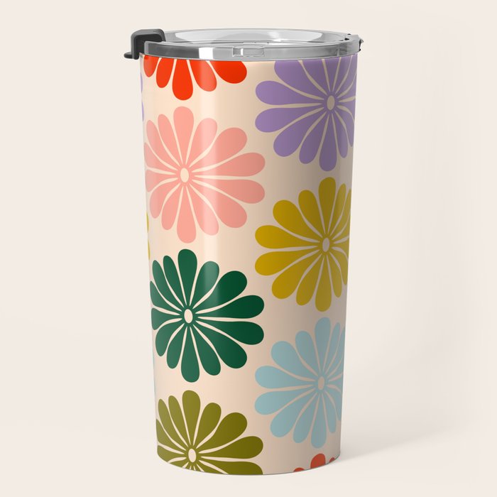 Retro Modern Daisy - Rainbow  Travel Mug Gallery Image 3