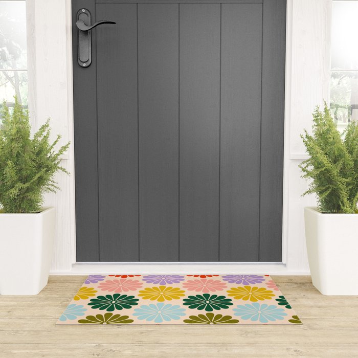 Retro Modern Daisy - Rainbow  Welcome Mat Gallery Image 3