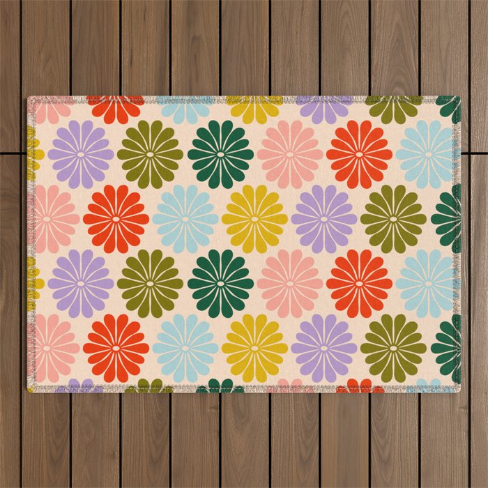 Retro Modern Daisy - Rainbow  Outdoor Rug Gallery Image 1