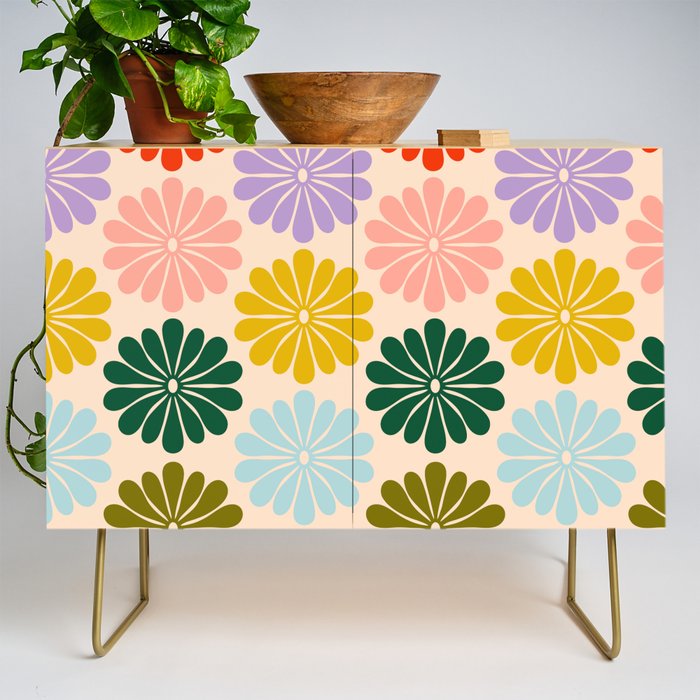 Retro Modern Daisy - Rainbow  Credenza Gallery Image 1