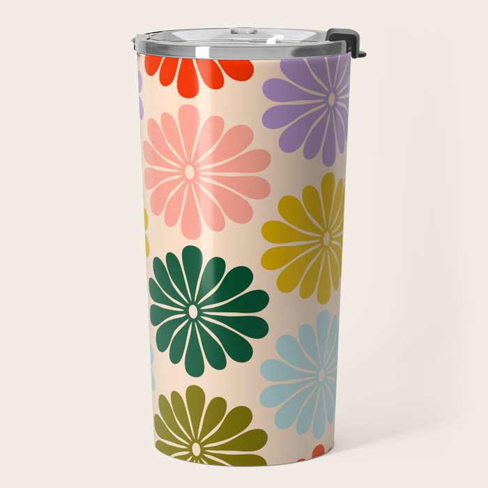 Retro Modern Daisy - Rainbow  Travel Mug Gallery Image 2