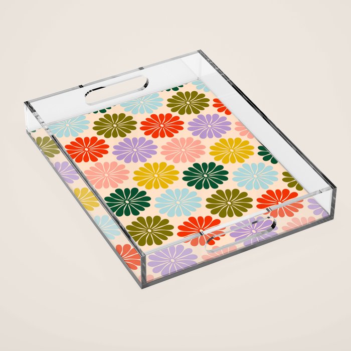 Retro Modern Daisy - Rainbow  Acrylic Tray Gallery Image 1