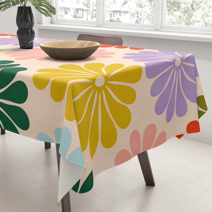 Retro Modern Daisy - Rainbow  Tablecloth Gallery Image 3
