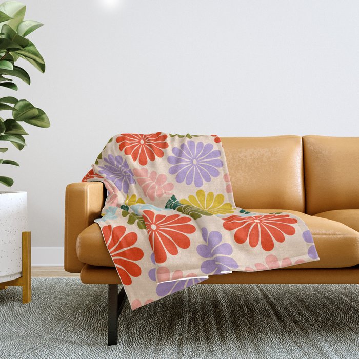 Retro Modern Daisy - Rainbow  Throw Blanket Gallery Image 1