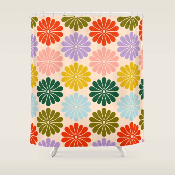 Retro Modern Daisy - Rainbow  Shower Curtain Gallery Image 1