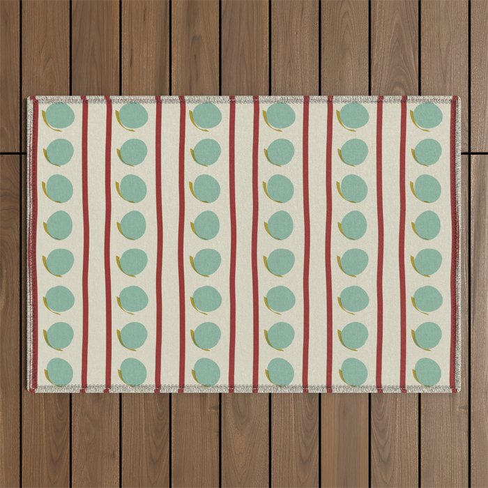 Rust and Light Teal Modern Circles and Lines Outdoor Rug Gallery Image 1