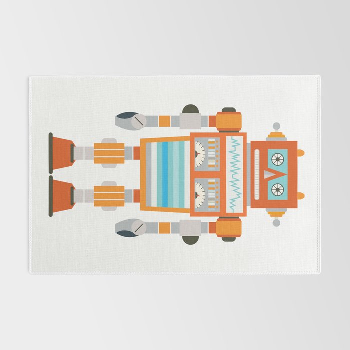 Orange Robot Retro Toy Rug Gallery Image 2
