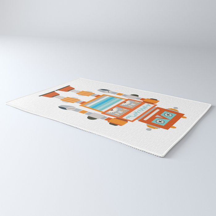 Orange Robot Retro Toy Rug Gallery Image 3