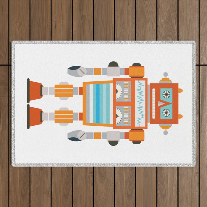 Orange Robot Retro Toy Outdoor Rug Gallery Image 1