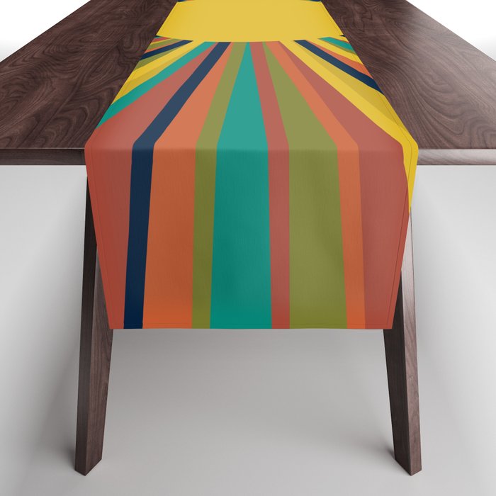 Multicolour Retro Sunburst Sun in Mid Mod Colours Table Runner Gallery Image 1
