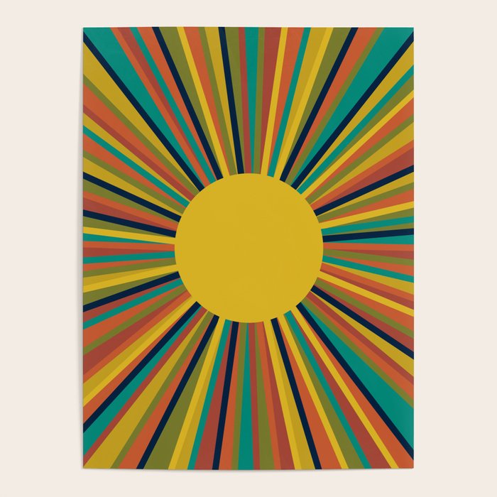 Multicolour Retro Sunburst Sun in Mid Mod Colours Poster – Society6