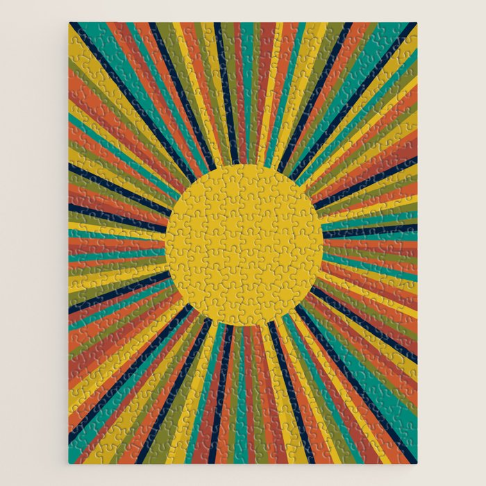 Multicolour Retro Sunburst Sun in Mid Mod Colours Jigsaw Puzzle Gallery Image 1