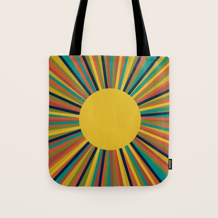 Multicolour Retro Sunburst Sun in Mid Mod Colours Tote Bag Gallery Image 1