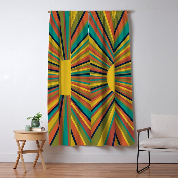 Multicolour Retro Sunburst Sun in Mid Mod Colours Window Curtain Gallery Image 5