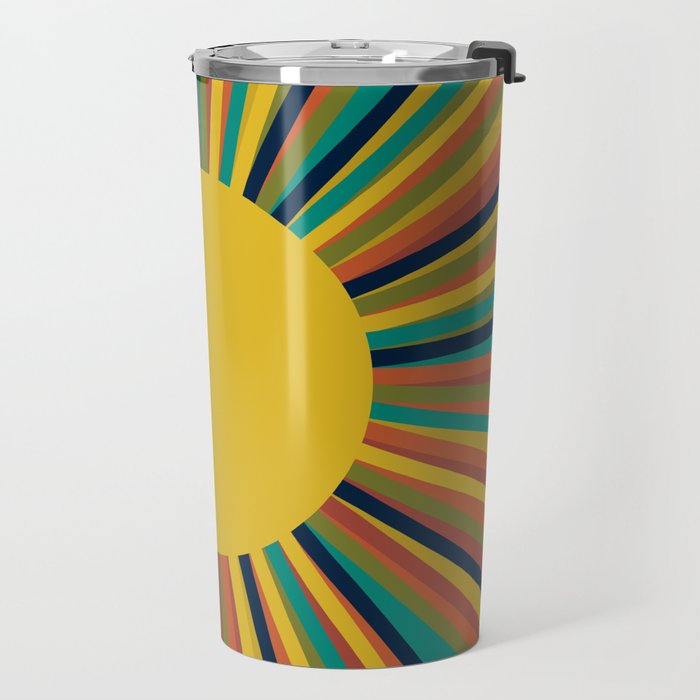 Multicolour Retro Sunburst Sun in Mid Mod Colours Travel Mug Gallery Image 2