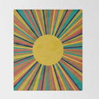 Multicolour Retro Sunburst Sun in Mid Mod Colours Throw Blanket Gallery Image 2
