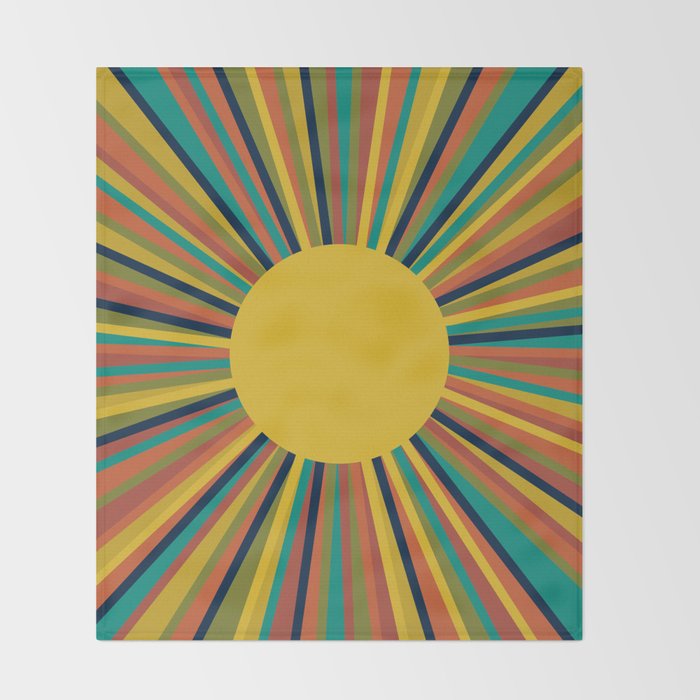 Multicolour Retro Sunburst Sun in Mid Mod Colours Throw Blanket Gallery Image 2