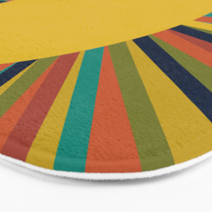 Multicolour Retro Sunburst Sun in Mid Mod Colours Bath Mat Gallery Image 3