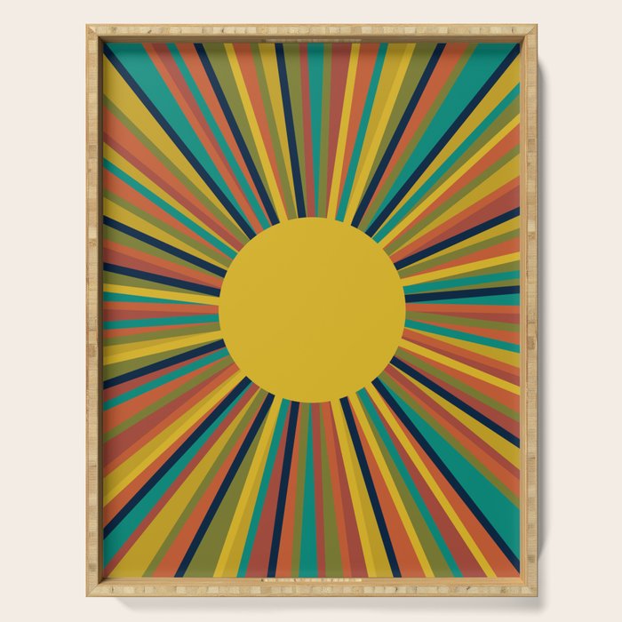 Multicolour Retro Sunburst Sun in Mid Mod Colours Serving Tray Gallery Image 1