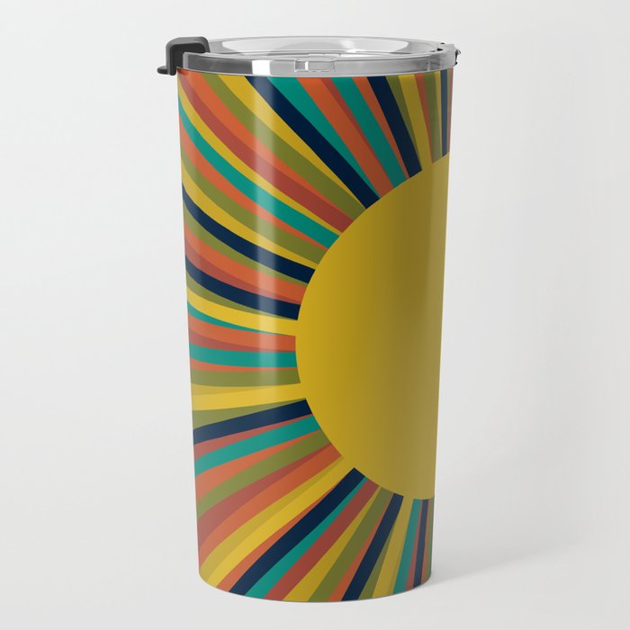 Multicolour Retro Sunburst Sun in Mid Mod Colours Travel Mug Gallery Image 3