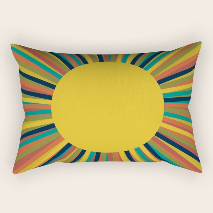 Multicolour Retro Sunburst Sun in Mid Mod Colours Rectangular Pillow Gallery Image 1