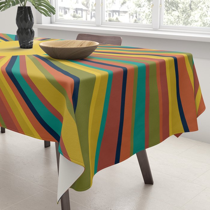 Multicolour Retro Sunburst Sun in Mid Mod Colours Tablecloth Gallery Image 3