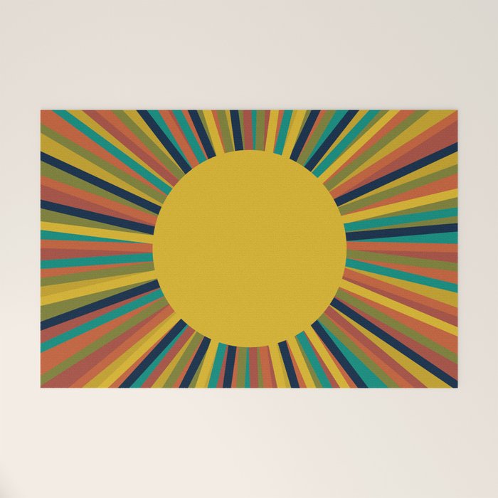 Multicolour Retro Sunburst Sun in Mid Mod Colours Welcome Mat Gallery Image 1