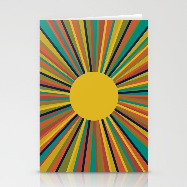 Multicolour Retro Sunburst Sun in Mid Mod Colours Stationery Card Gallery Image 1