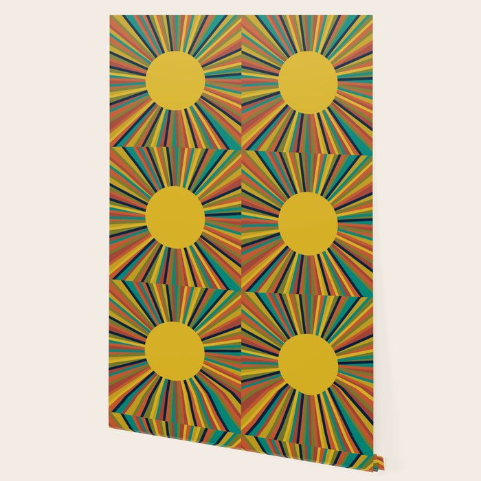 Multicolour Retro Sunburst Sun in Mid Mod Colours Wallpaper Gallery Image 2