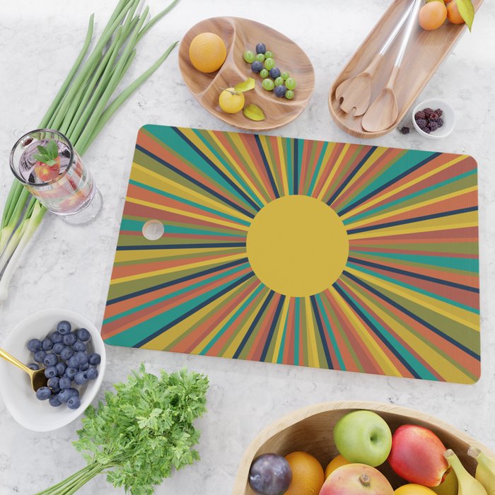 Multicolour Retro Sunburst Sun in Mid Mod Colours Cutting Board Gallery Image 2