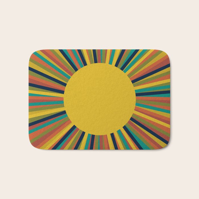 Multicolour Retro Sunburst Sun in Mid Mod Colours Bath Mat Gallery Image 1