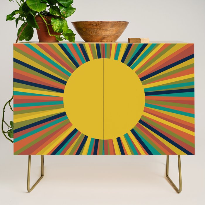 Multicolour Retro Sunburst Sun in Mid Mod Colours Credenza Gallery Image 1